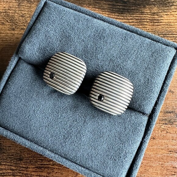 David Yurman Royal Cord Cufflinks w/ Black Diamonds - Picture 3 of 15